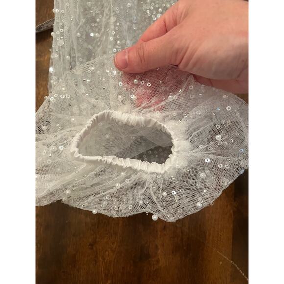 NWT Mainstrip Women's Harlow Sequin Pearl Puff Sleeve Cream Mini Dress Small - Picture 7 of 13